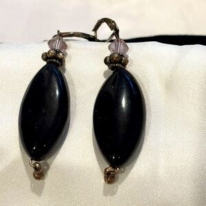Black glass bead earrings with accent beads.